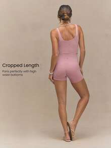GLOWMODE FeatherFit™ U Back Cropped Active Tank Top Low Impact Yoga Daily  Spring Summer - Rusty Rose - View 4