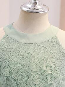 女童綠色正式禮服，蕾絲拼接雪紡優雅度假度假風禮服，適用畢業典禮、開學季、婚禮季 - 薄荷綠 - 查看 8