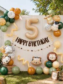 MINKOJA MINKOJA 55 piezas Conjunto de globos de animales, globo de número de 32 pulgadas de color marrón café retro, globo de aluminio de animales de safari caramelo para decoraciones de fiesta de cumpleaños de animales, decoración de globos para vacaciones de verano, baby shower - Ver 5