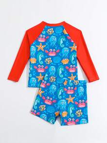 Pakaian Renang Anak Laki-Laki Muda Hewan Kartun Striped Lucu - Merah - View 2