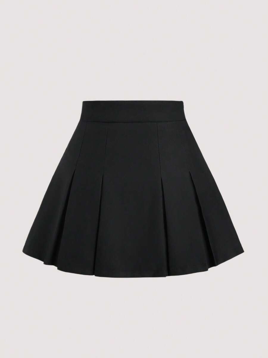 Olithes Preppy Style Casual Solid Color Minimalist Skirt - Women - Black - View 1