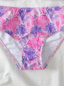 SHEIN Young Girl Seashell Print Ruffle Trim Swimwear Set, Cute - Purple - View 5