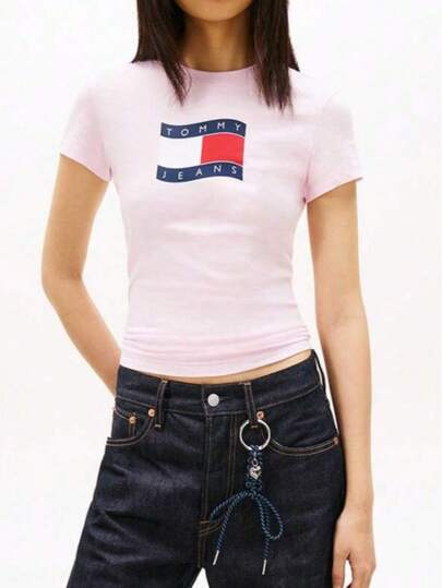 Tommy Hilfiger T-shirts pour femmes Wavy Flag Rose Perle