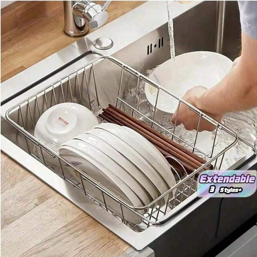 1pc Adjustable Stainless Steel Sink Drain Basket - Multi-Purpose Expandable Sink Organizer Rack For Plates, Bowls, Cups And Utensils,Kitchen Items For Ultimate Kitchen Efficiency With Cozy Fall& Winter Styles - multicolor - View 1