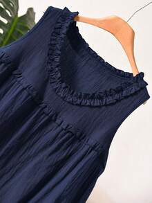 CosyJoli Plus Size Casual Solid Color Frill Trim Tank Top, Summer - Royal Blue - View 4
