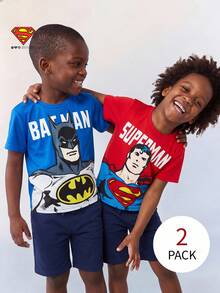 Maija Kids SUPERMAN X SHEIN Maija Kids Bộ 2 áo thun ngắn tay cổ tròn chất liệu mềm mại họa tiết siêu anh hùng dành cho bé trai. - Nhiều màu - Xem 1