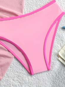 SHEIN Bộ bikini cổ yếm phối viền tương phản dành cho bé gái tuổi teen, kèm chân váy ngắn thắt nút. - Hồng - Xem 5