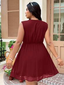 SHEIN EZwear Wine Red Chiffon Sleeveless Casual Plus Size Dress - Burgundy - View 2