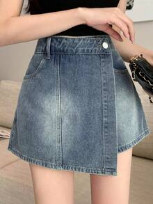 DAZY Women's Vintage Washed Denim Shorts, Suitable For Spring And Summer - Blue - View 3