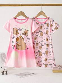 Bộ 2 món đồ ngủ ngắn tay dài in hình cừu hoạt hình dễ thương cho bé gái, màu hồng và xám. - Hồng - Xem 9