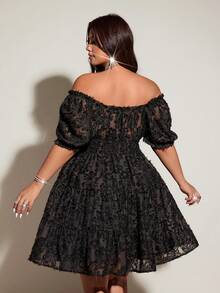 SHEIN CURVE+ Đầm ngắn tay cỡ lớn kiểu Pháp cổ điển, tôn dáng và gợi cảm. - màu đen - Xem 6