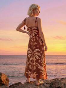 Chic Vacation Golden Banana Trees Long Dress, Boho Dress Palm Dress,Summer Dresses For Women - Brown - View 2