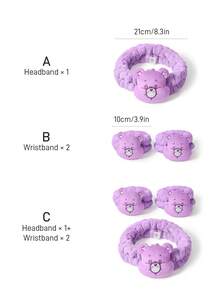 SHEIN X Care Bears 1 băng đô mềm thấm hút, 2 băng đeo cổ tay, thoải mái và tiện lợi khi rửa mặt và tắm. - Màu tím - Xem 3