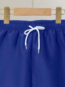 SHEIN Tween Boys Swimwear, Classic Solid Navy Blue Beach Shorts, Adjustable Drawstring Waist, Suitable For Summer Beach Vacation - Royal Blue - View 6
