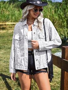 EMERY ROSE Women's Leopard Print Long Sleeve Single-Breasted Casual Denim Jacket - Multicolor - View 5