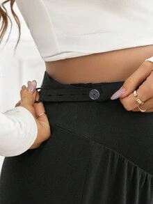 SHEIN Adjustable Casual Long Maternity Pants - Black and White - View 5