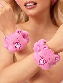 SHEIN X Care Bears 1 băng đô mềm thấm hút, 2 băng đeo cổ tay, thoải mái và tiện lợi khi rửa mặt và tắm. - Hồng - Xem 4