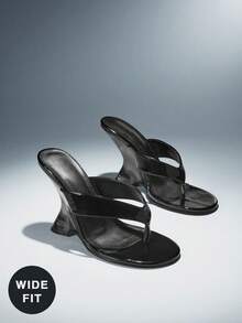 SHUZIA Sandálias Anabela Femininas de Tira Tipo Chinelo, Ajuste Largo e Estilo Casual Chique - Preto - Visão 6