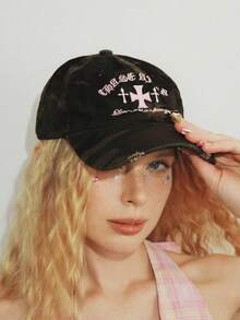 1pc Unisex American Retro Chic Camo Cross Embroidery Baseball Cap, Streetwear Style, Versatile For Summer - Peaked Cap - View 5