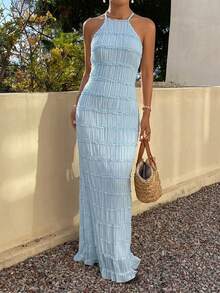 DAZY Vacation Style Lace-Up Dress For Women Sundress - Aqua Blue - View 5