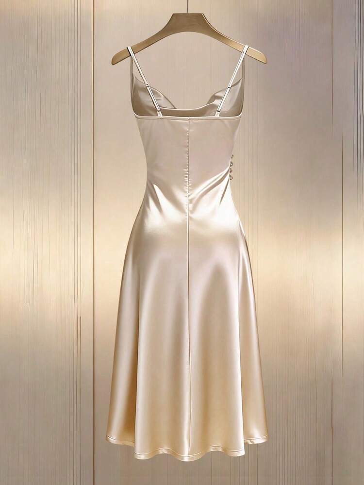 shein dresses champagne Shein Dresses | Shein Ruched Sequin Bodycon Champagne Cocktail Dress Size Medium/6 | Color: Cream | Size: M