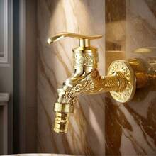 1 Piece Classic Retro European Style Cold Water Wall Mounted Faucet, Stainless Steel Material, Perfect For Kitchen Sink, Washing Machine, Outdoor Garden And Bathroom Accessories - Gold - View 6
