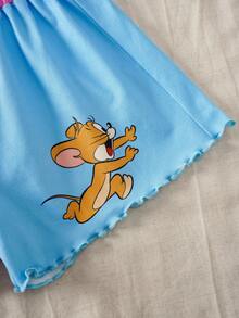 TOM & JERRY X SHEIN Bộ đồ ngủ mùa hè cho bé gái, gồm áo hai dây và quần short in hình hoạt hình dễ thương. - Nhiều màu - Xem 6