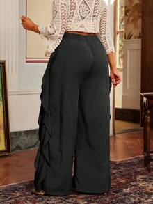 Maweii Plus Size Casual American Style Flattering Ruffle Hem Pants Fall - Black - View 3
