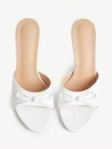 CUCCOO CHICEST Giày sandal cao gót thời trang nữ, kiểu dáng cổ thấp thắt nơ, chất liệu PU, phù hợp cho cả bốn mùa, đi làm, đi chơi, dự tiệc, hoạt động ngoài trời, hàng ngày. - trắng - Xem 2