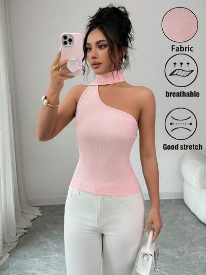 Elenzga Omen's Casual Daily Pink Top, Designed Waist-Tight Style