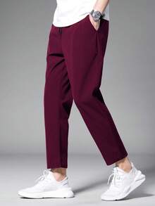 Manfinity Homme Men's Loose Fit Drawstring Waist Pants - Burgundy - View 3