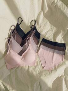 8pcs Comfortable Wave Hem Silicone Removable Strap Seamless Bra Set - Multicolor - View 1