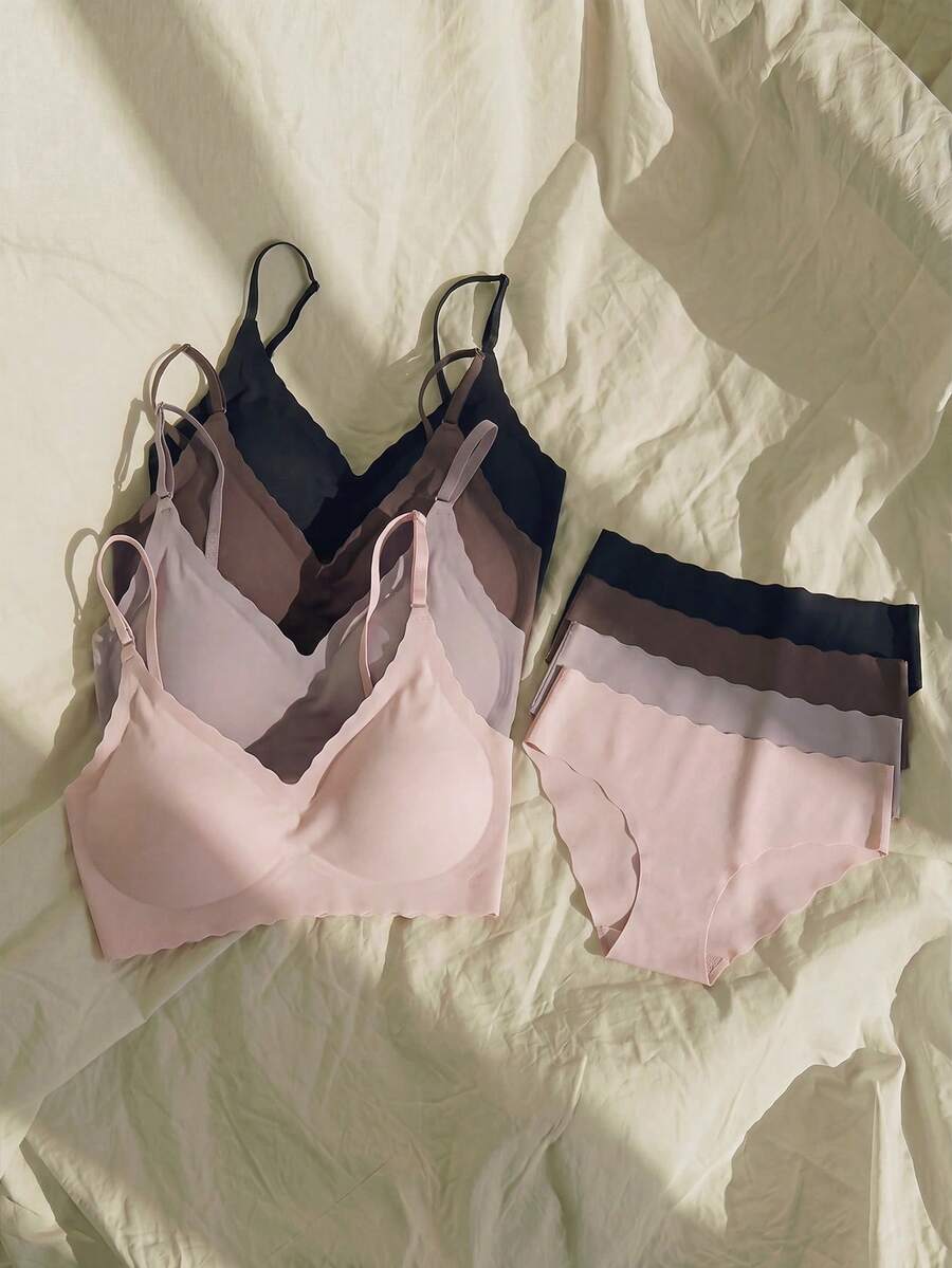 8pcs Comfortable Wave Hem Silicone Removable Strap Seamless Bra Set - Multicolor - View 1