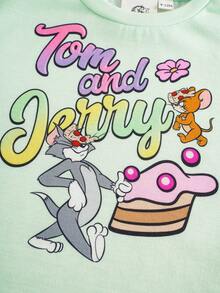 TOM & JERRY X SHEIN 2 Stücke/Set Baby Mädchen lässig Cartoon Muster Rundhals Kurzarm T-Shirt und Allover Muster Shorts Set - Verschiedenfarbig - Übersicht 5