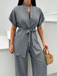 Pink Two  Pieces Cozy Sets - Grey - View 3