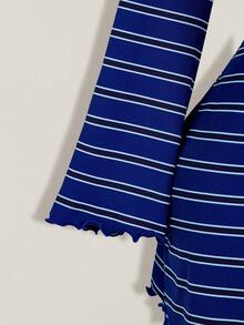 SHEIN ICON Plus Size Colorful Striped Backless Flare Sleeve Knit Dress - Royal Blue - View 5