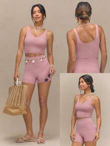 GLOWMODE FeatherFit™ U Back Cropped Active Tank Top Low Impact Yoga Daily  Spring Summer - Rusty Rose - View 8