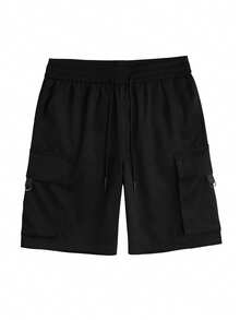 Manfinity LEGND Men's Black D-Ring Drawstring Cargo Shorts, Spring/Summer, Holiday - Black - View 3