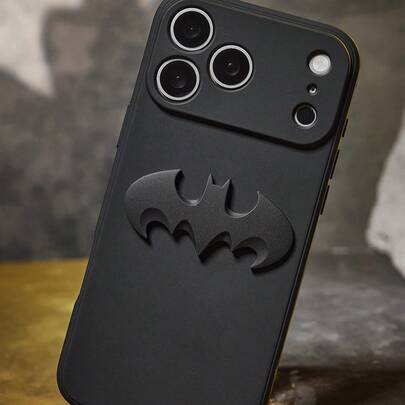 BATMAN X SHEIN Ốp lưng điện thoại màu đen mờ, phù hợp với 11-17 Pro Max.