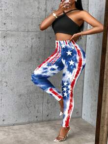 BamGleam Quần legging nữ in họa tiết cờ Mỹ nhuộm màu tie-dye mùa xuân/hè - Phong cách đường phố, trang phục công sở thường ngày, trang phục dự tiệc và lễ hội, và là chiếc quần thoải mái để dạo phố. - Nhiều màu - Xem 5