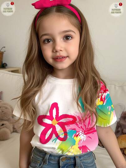 Casual Colorful Y2K Dopamine Floral Print Oversized T-Shirt, Suitable For Summer