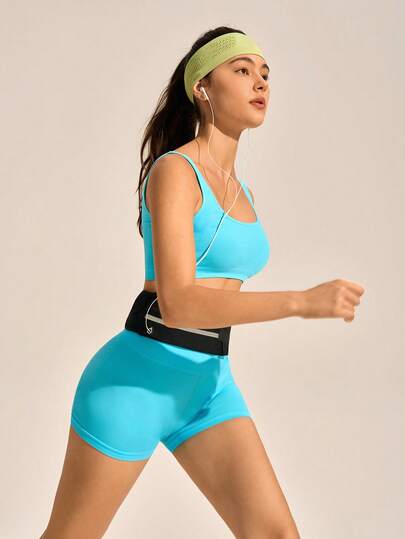Exploreva Bộ đồ tập yoga liền mạch màu trơn dành cho nữ, gồm áo tank top và quần short, bộ đồ thể thao tập luyện dành cho nữ, bộ đồ tập yoga gân màu trơn gồm áo và quần short dành cho nữ.