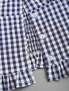 Sweetra Nueva camisa corta a cuadros de primavera/verano 2026, con cuello halter y dobladillo con volantes, adecuada para uso en la calle y atuendos casuales - Azul Marino - Ver 6