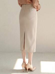 DAZY Women's Solid Color Bodycon Pencil Skirt - Apricot - View 2