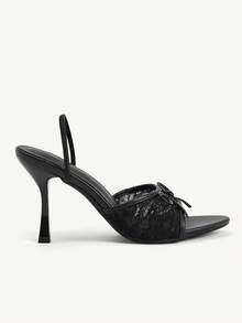 CUCCOO CHICEST 女士时尚高跟凉鞋，蝴蝶结猫跟网眼设计，四季皆宜，通勤优雅百搭，适合节日、办公室、户外、日常穿着。 - 黑色 - 查看 6
