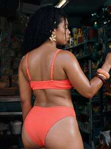 Swim Mod Top de bikini de tiras finas con textura para mujer de talla grande - Naranja - Ver 2