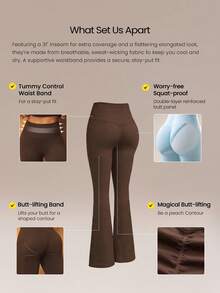 GLOWMODE 31" Ultrafine Soft Seamless SunFlow High Waist Sculpting Fit Seamless Butt Lift Compression Double Layer Coverage Flare Leggings Gym Summer - Brown - View 3