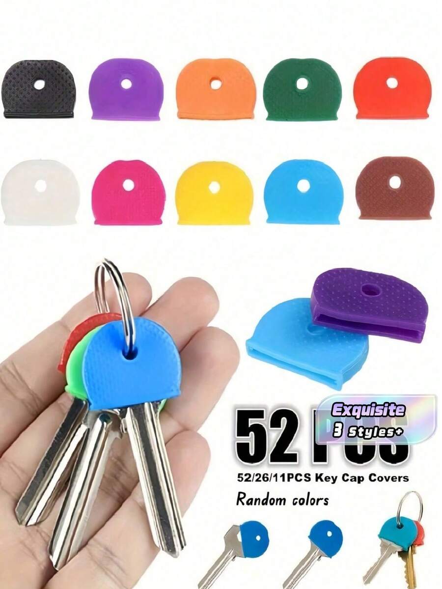SHEIN 2.3cm*1.8cm*0.3cm Random Color Silicone Key Cover Set - Colorful PVC Key Covers For Key Organization And Identification, Various Sizes, Suitable For School, Office, Home, Travel, Bag, Organizer, Storage 52/26/11Pcs Optional - Multicolor - View 1