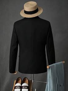 Manfinity Mode Men's Solid Color Shawl Neck Business Long Sleeve Formal Suit Blazer, Ceremony - Black - View 2