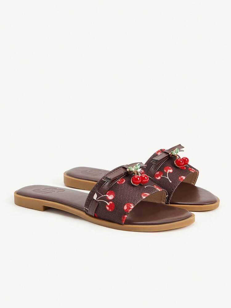 CUCCOO CHICEST One-Word Brown Flat Sandals With Cherry Buckle